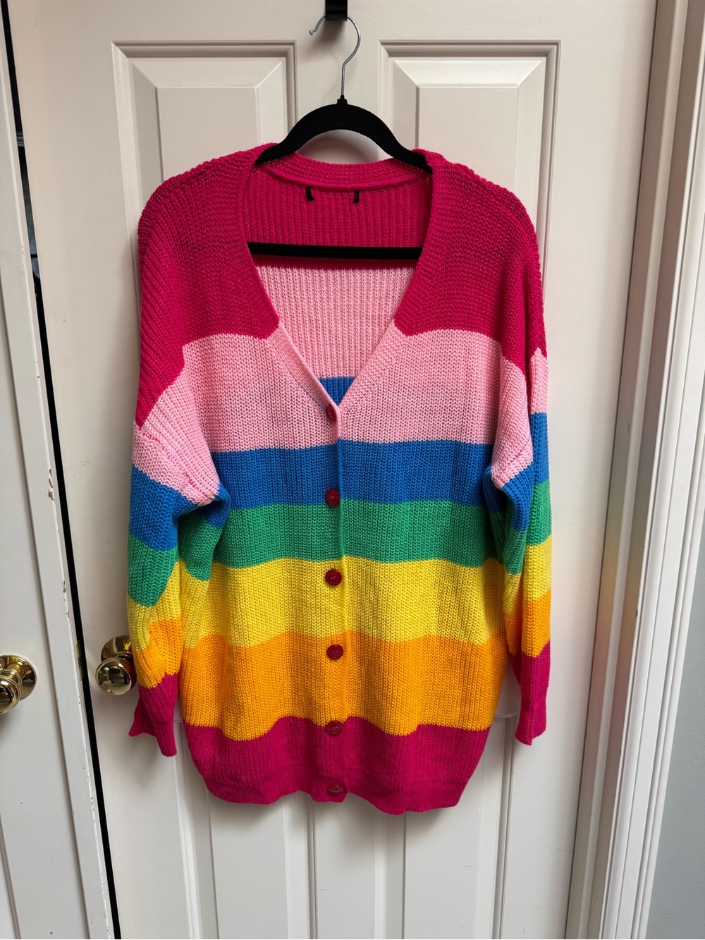 One Size Rainbow Button-Front Women's Cardigan Sweater - Picture 3 of 9